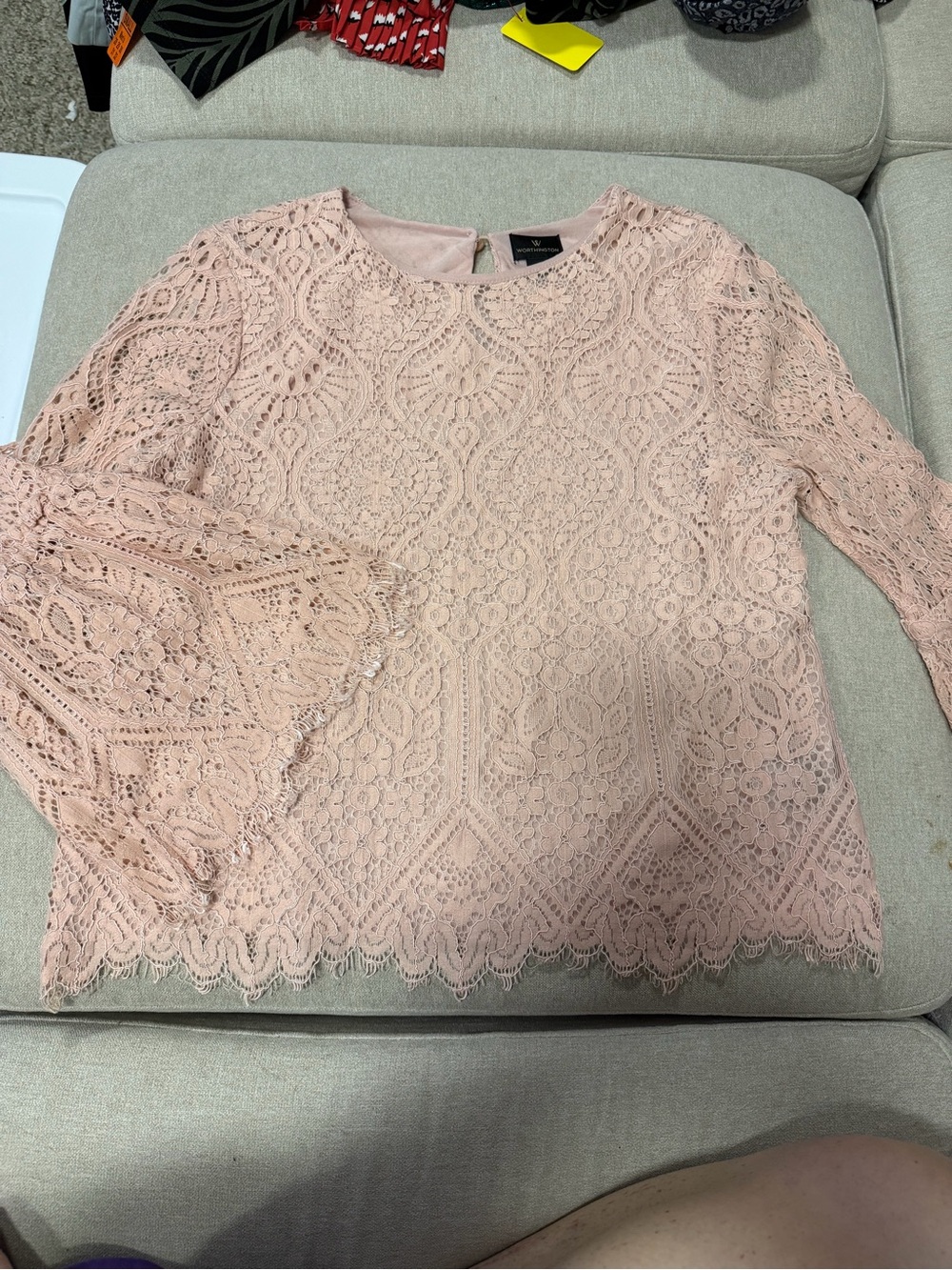 Worthington Blush Pink Lace Bell-Sleeve Top